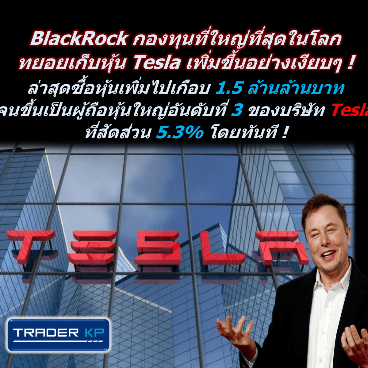 BlackRock บริษัทจัดการการลงทุนที่ใหญ่สุดในโลก ทยอยเก็บหุ้น Tesla เพิ่มขึ้นอย่างเงียบๆ
