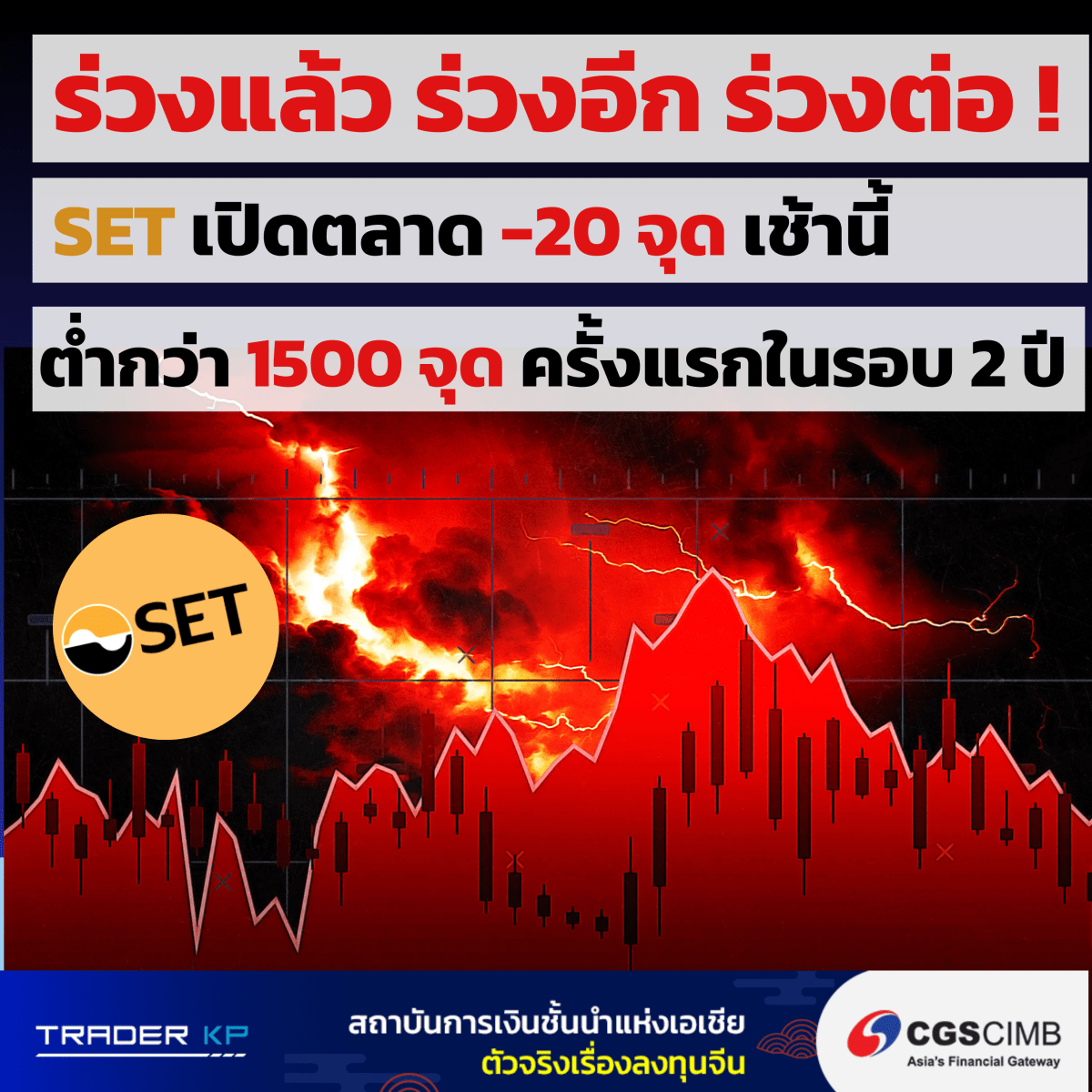 ⚠️ ตลาดหุ้นไทยร่วงต่อ ! SET เปิดตลาด -20 จุดเช้านี้ ร่วงต่ำกว่า “1500 จุด” แล้วเป็นครั้งแรกในรอบ 2 ปี&nbsp;!
